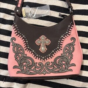 Pink and Brown Embellished Women's Bag